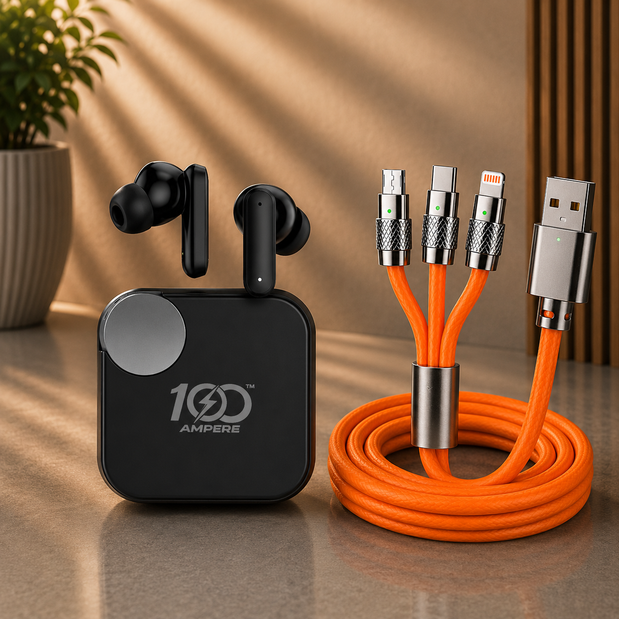 Earbuds 2.0 Black with 3-in-1 Silicone Charging Cable