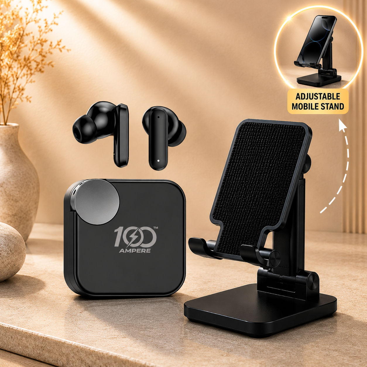 Earbuds 2.0 Black with Anti Slip Mobile Stand