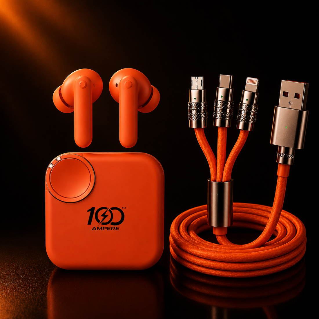 Earbuds 2.0 with 3-in-1 Silicone Charging Cable - Orange