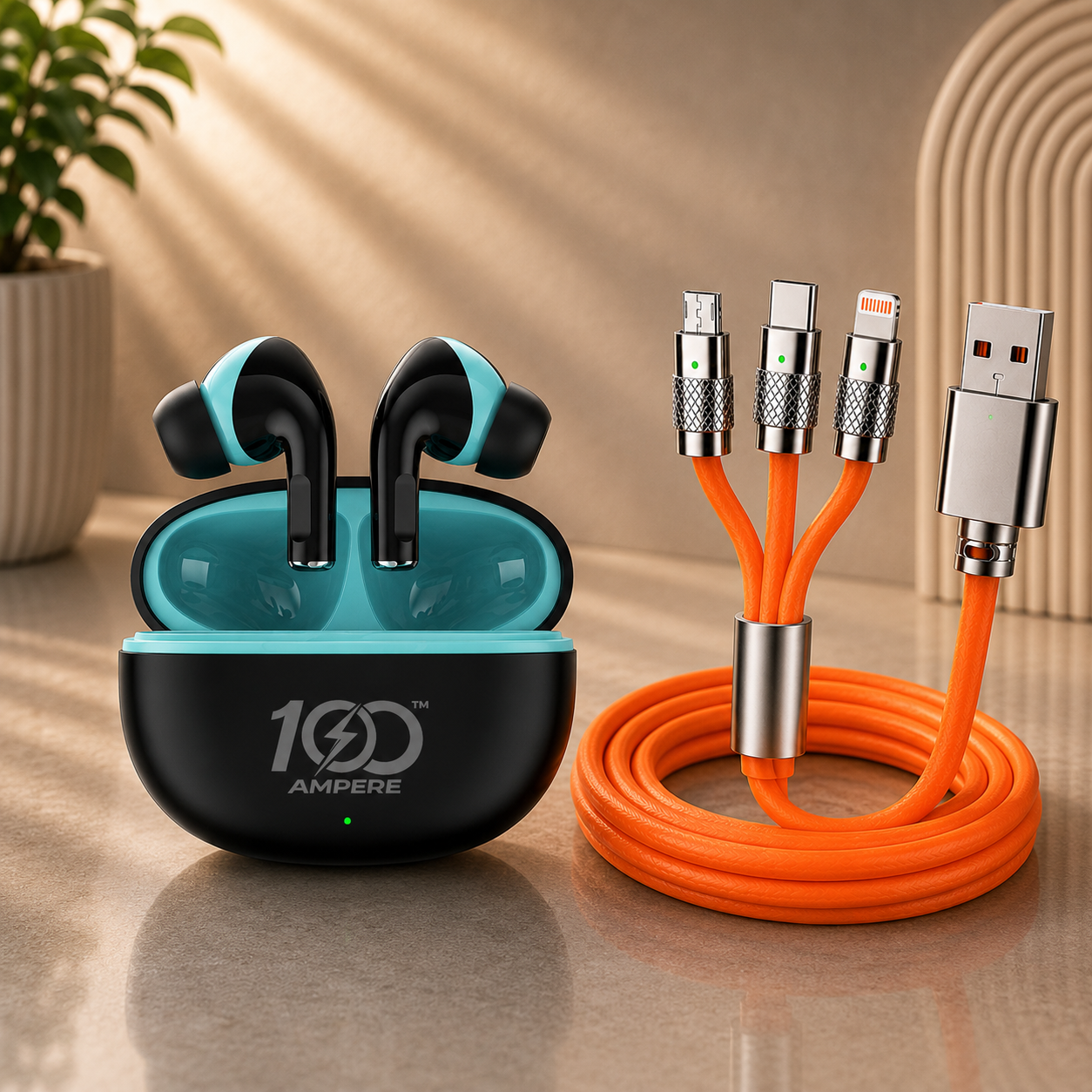 Lucky Pods with 3-in-1 Silicone Charging Cable - Black