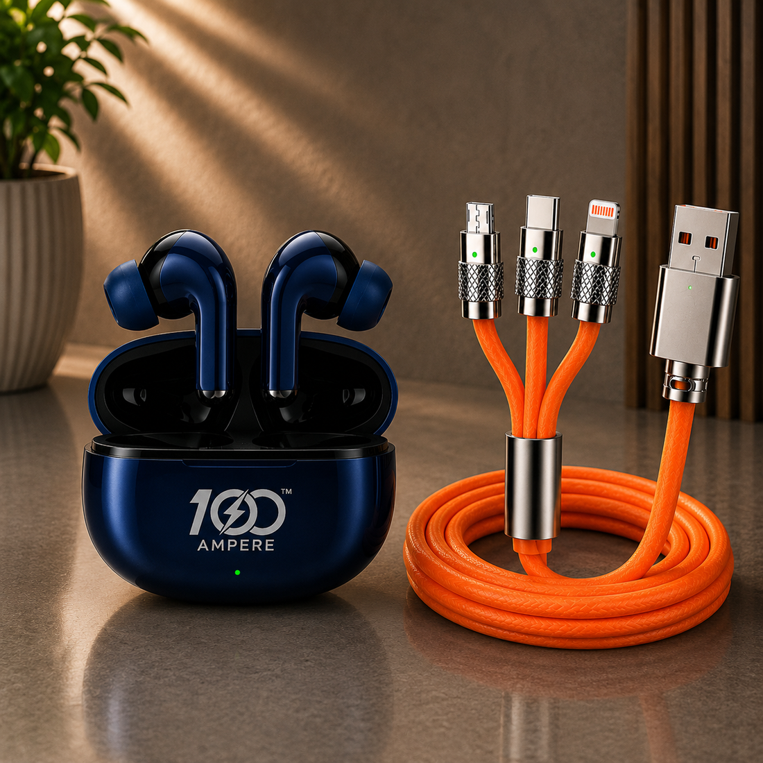Lucky Pods with 3-in-1 Silicone Charging Cable - Navy Blue