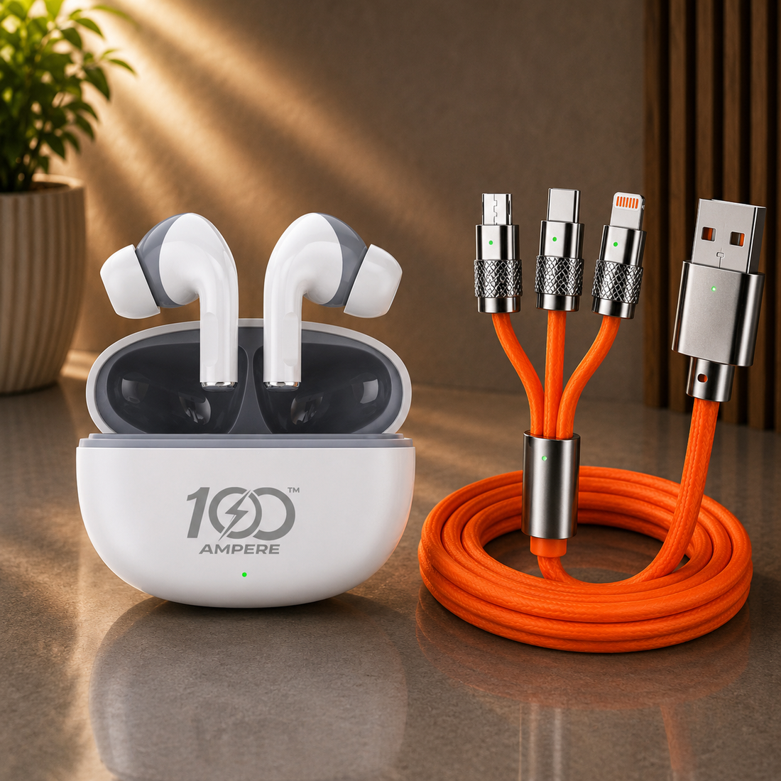 Lucky Pods with 3-in-1 Silicone Charging Cable - White