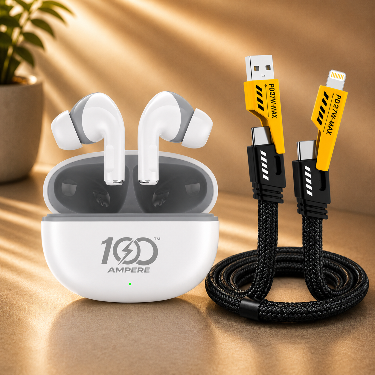 Lucky Pods White with 4-in-1 Charging Cable
