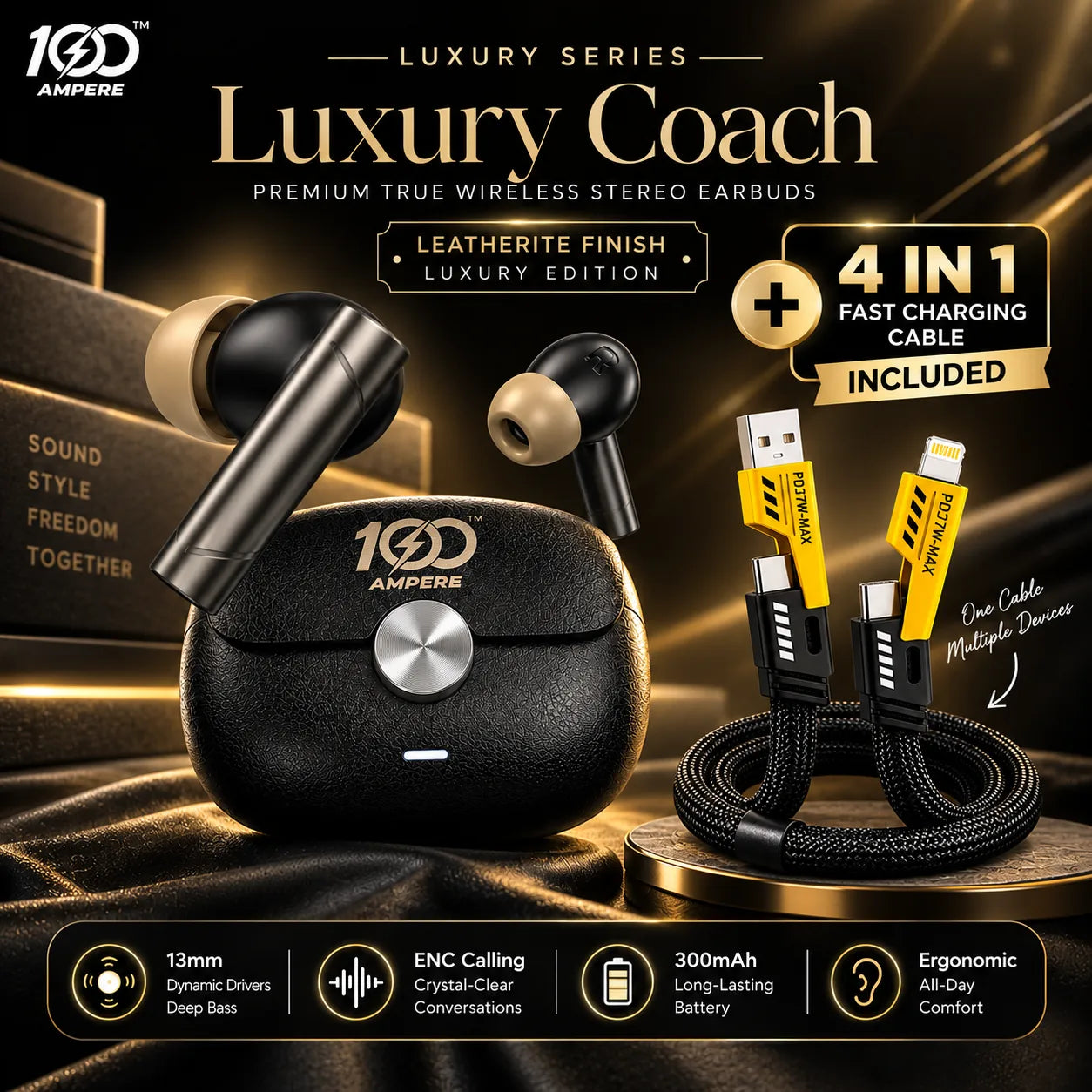 Coach Luxury Edition Black  with 4-in-1 Charging Cable