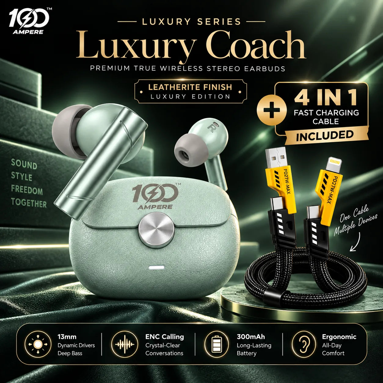 Coach Luxury Edition Green with 4-in-1 Charging Cable