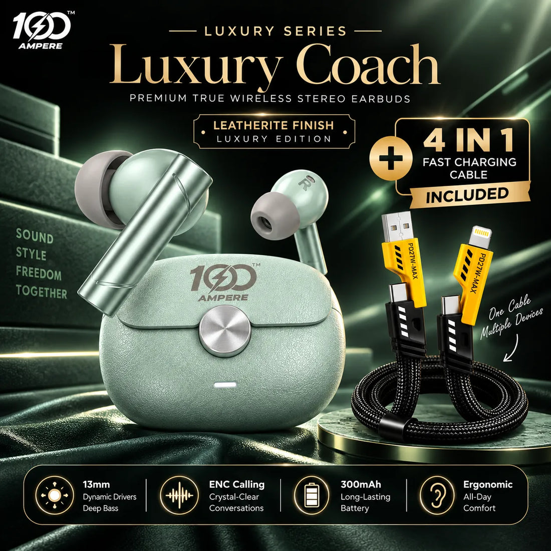 Coach Luxury Edition Green with 4-in-1 Charging Cable