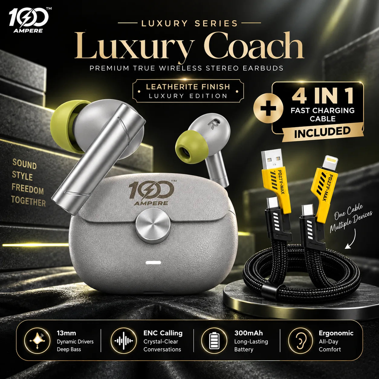 Coach Luxury Edition Grey with 4-in-1 Charging Cable
