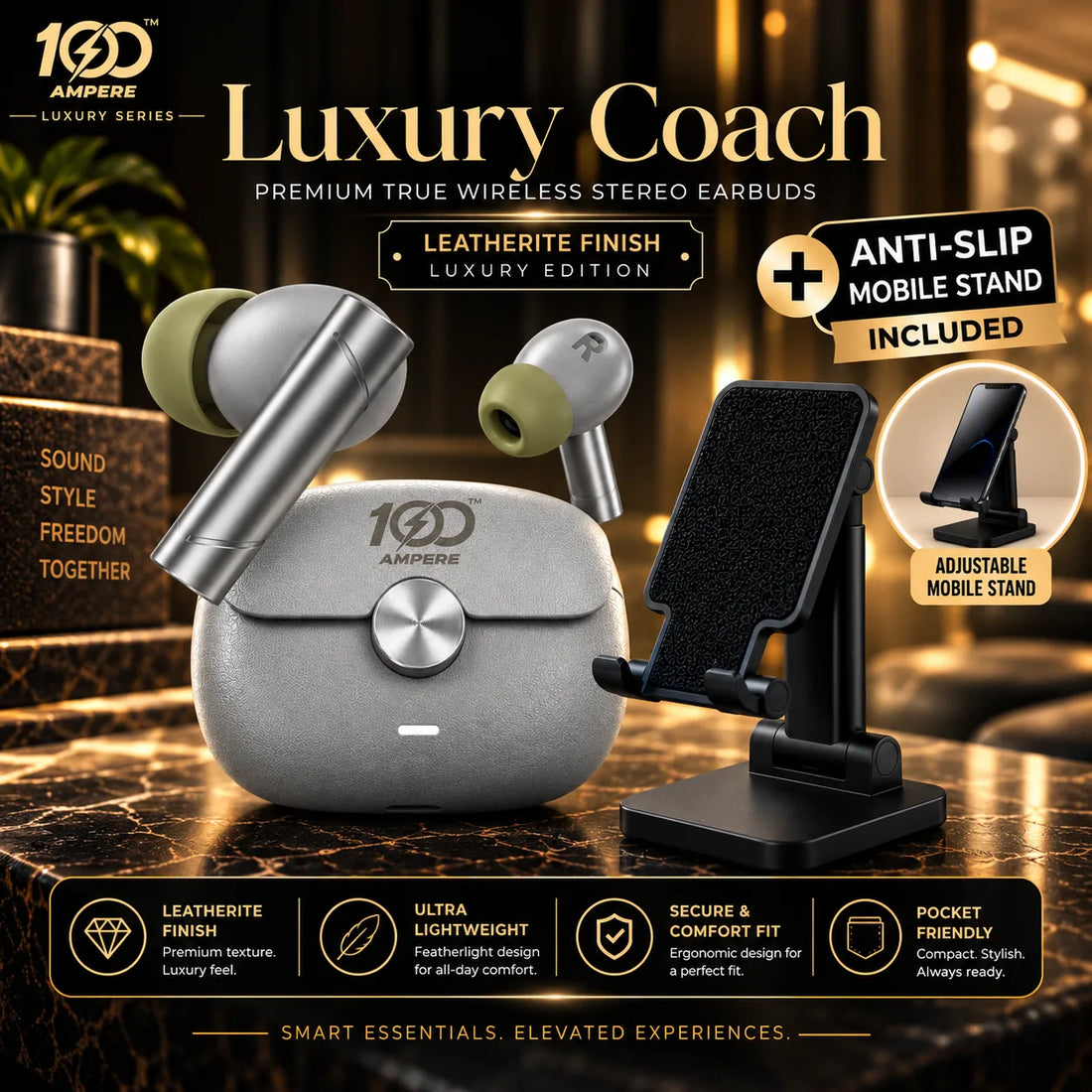 Coach Luxury Edition Grey with Anti Slip Mobile Stand