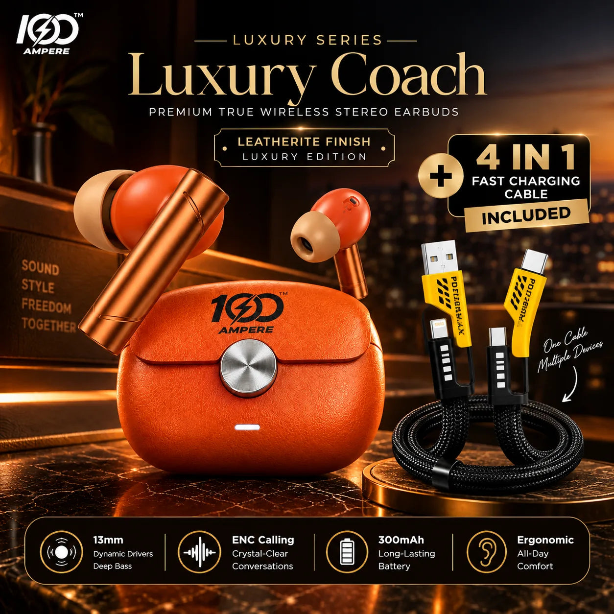 Coach Luxury Edition Orange with 4-in-1 Charging Cable