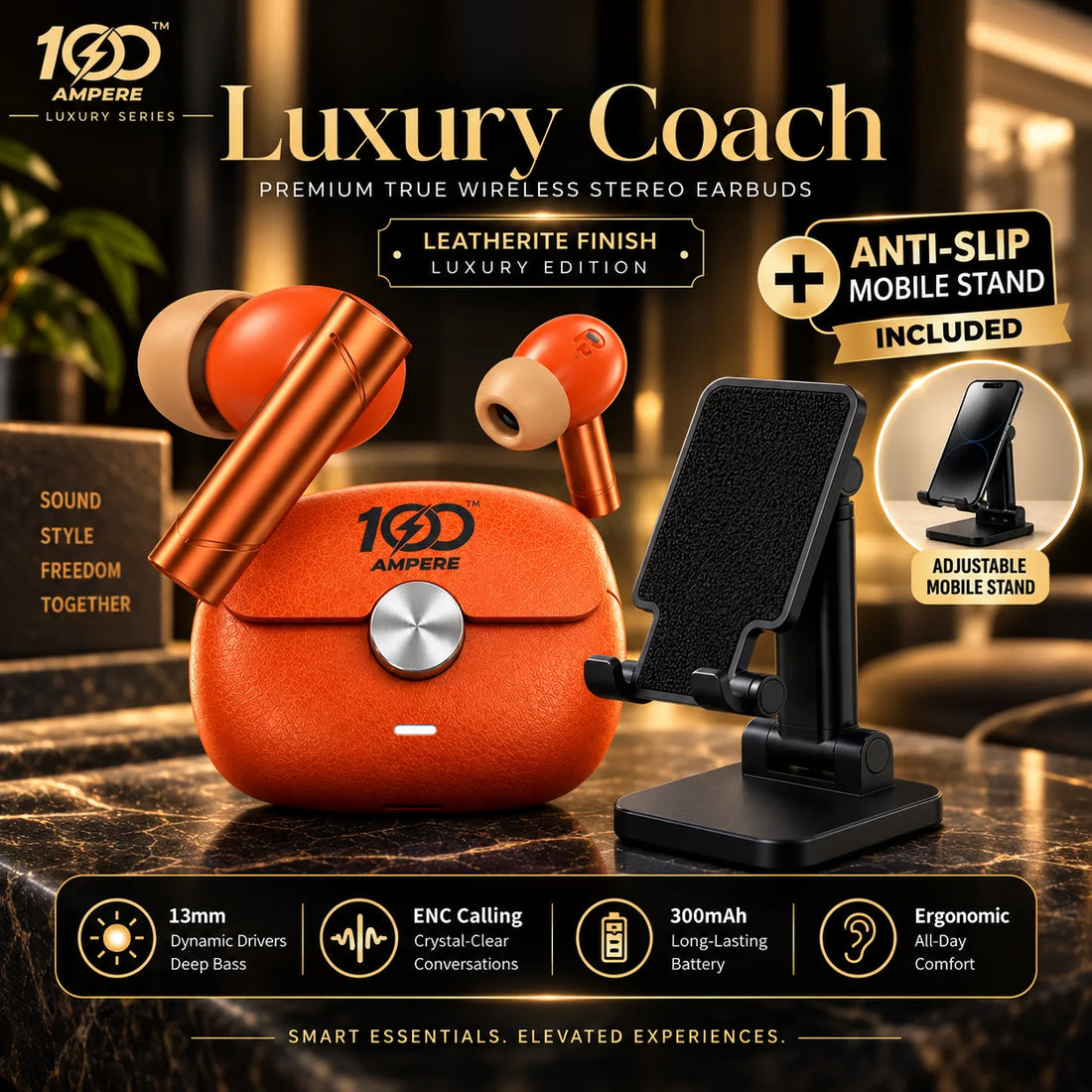 Coach Luxury Edition Orange with Anti Slip Mobile Stand