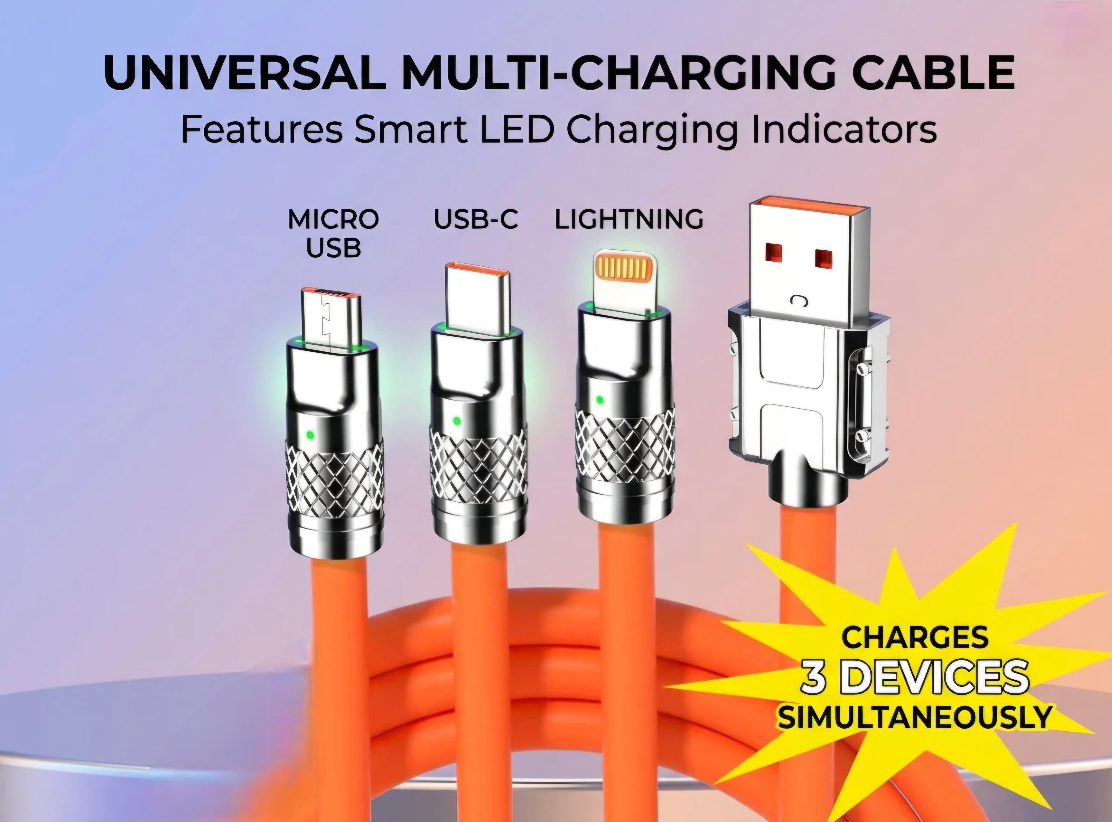 120W 3 in 1 Orange silicone cable