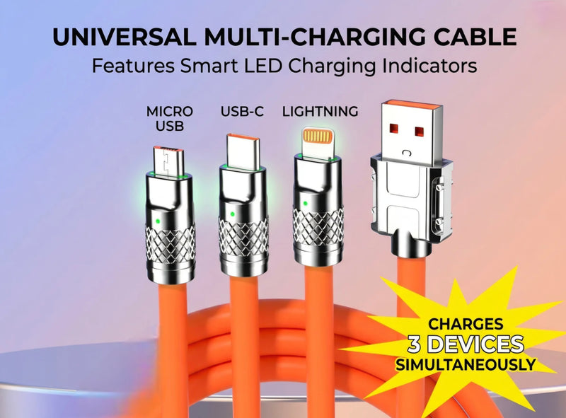 120W 3 in 1 Orange silicone cable