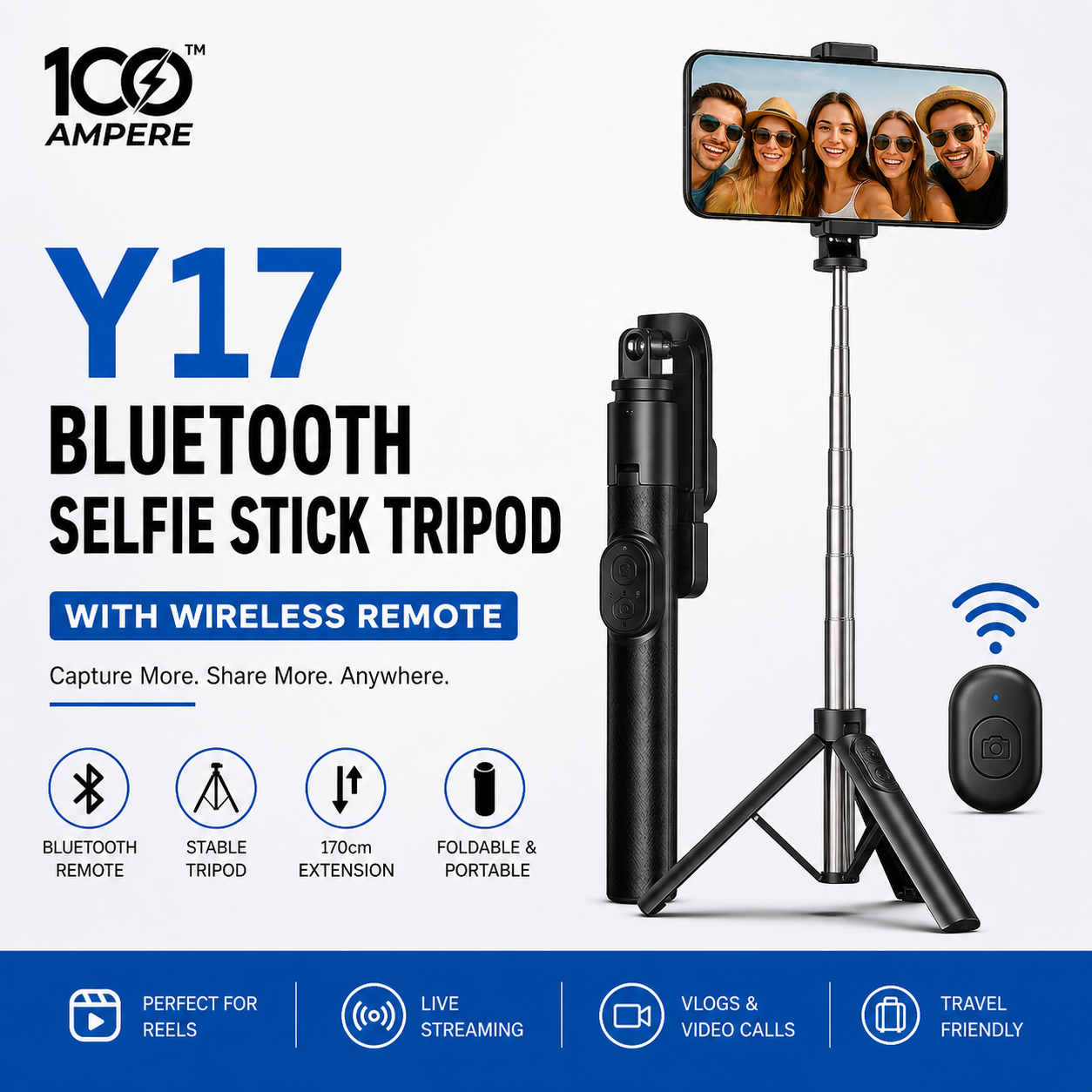 Y17 Bluetooth Selfie Stick Tripod with Remote