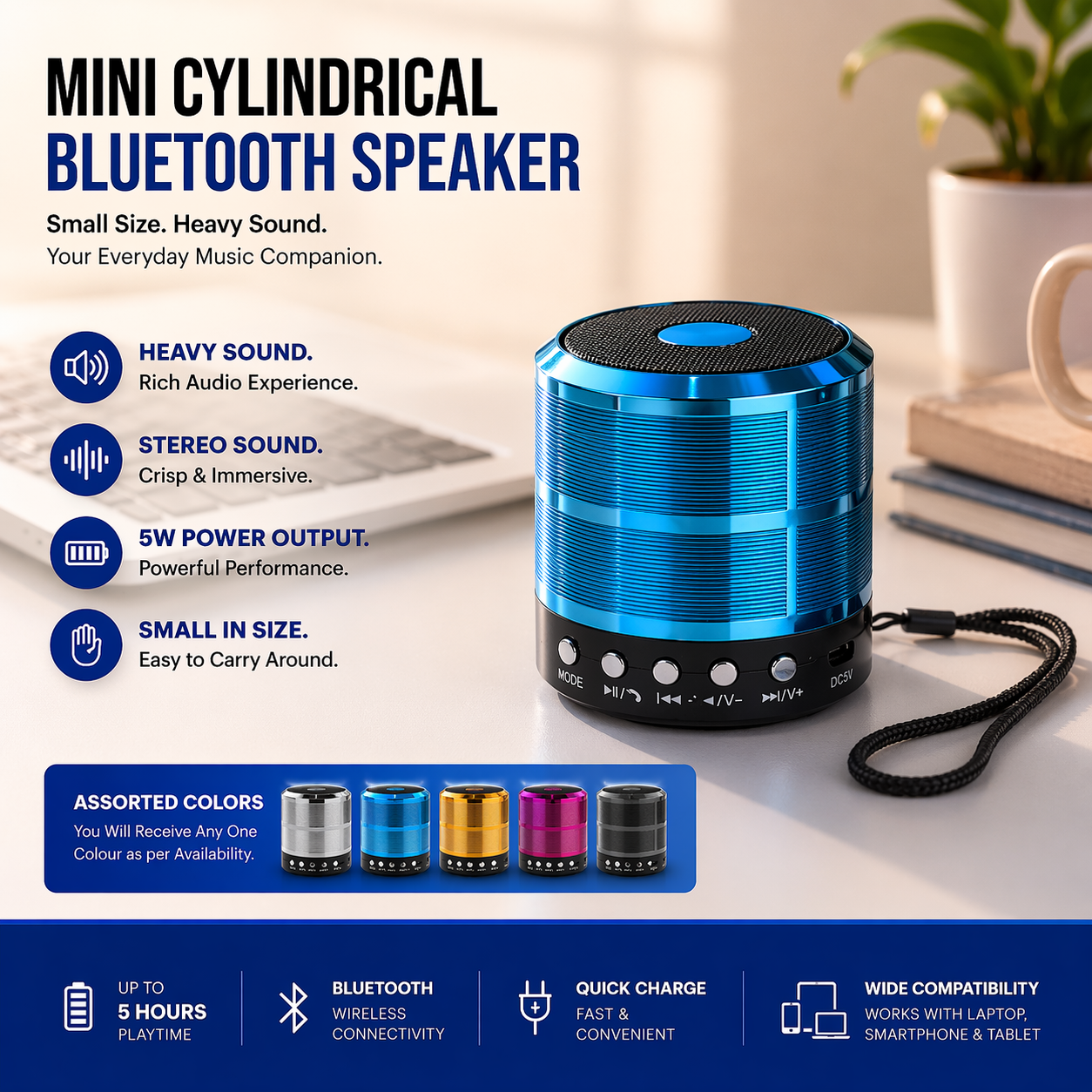 Mini Cylindrical Wireless Bluetooth Speaker