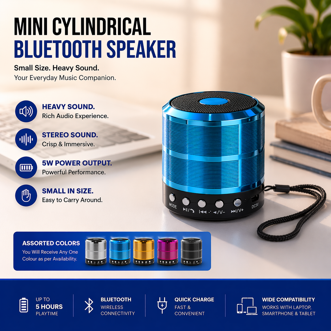 Mini Cylindrical Wireless Bluetooth Speaker