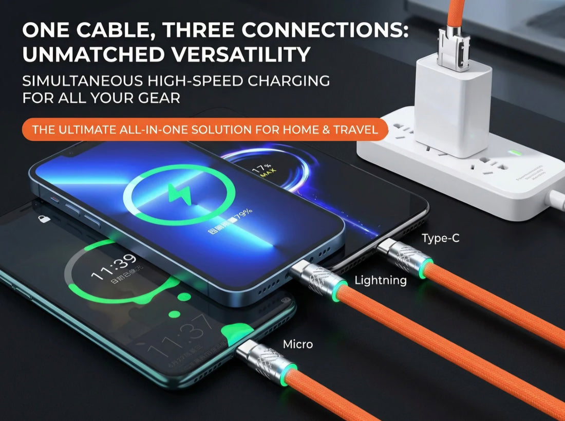 120W 3 in 1 Orange silicone cable