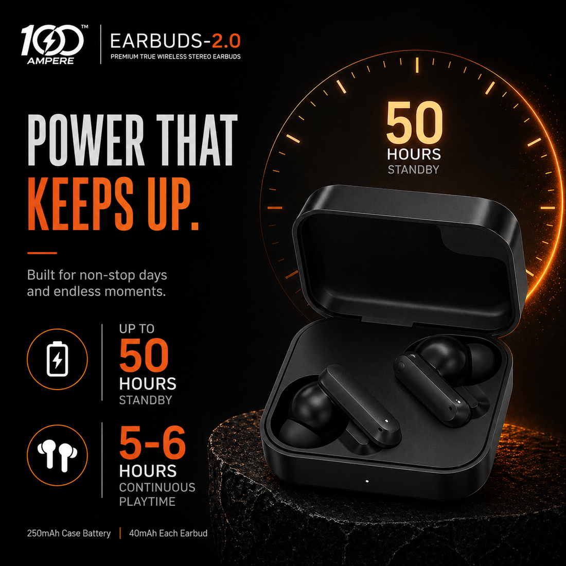 Earbuds 2.0 Black with Anti Slip Mobile Stand