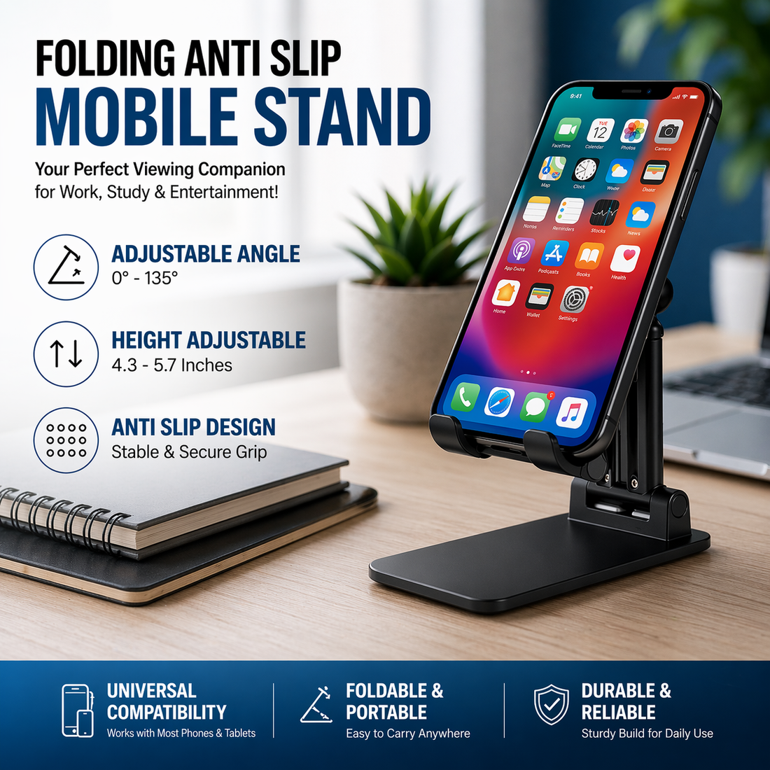 Earbuds 2.0 Black with Anti Slip Mobile Stand