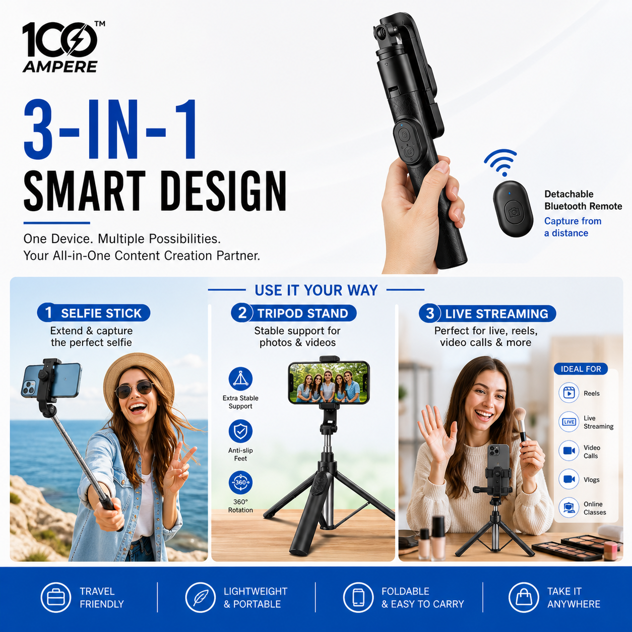 Y17 Bluetooth Selfie Stick Tripod with Remote