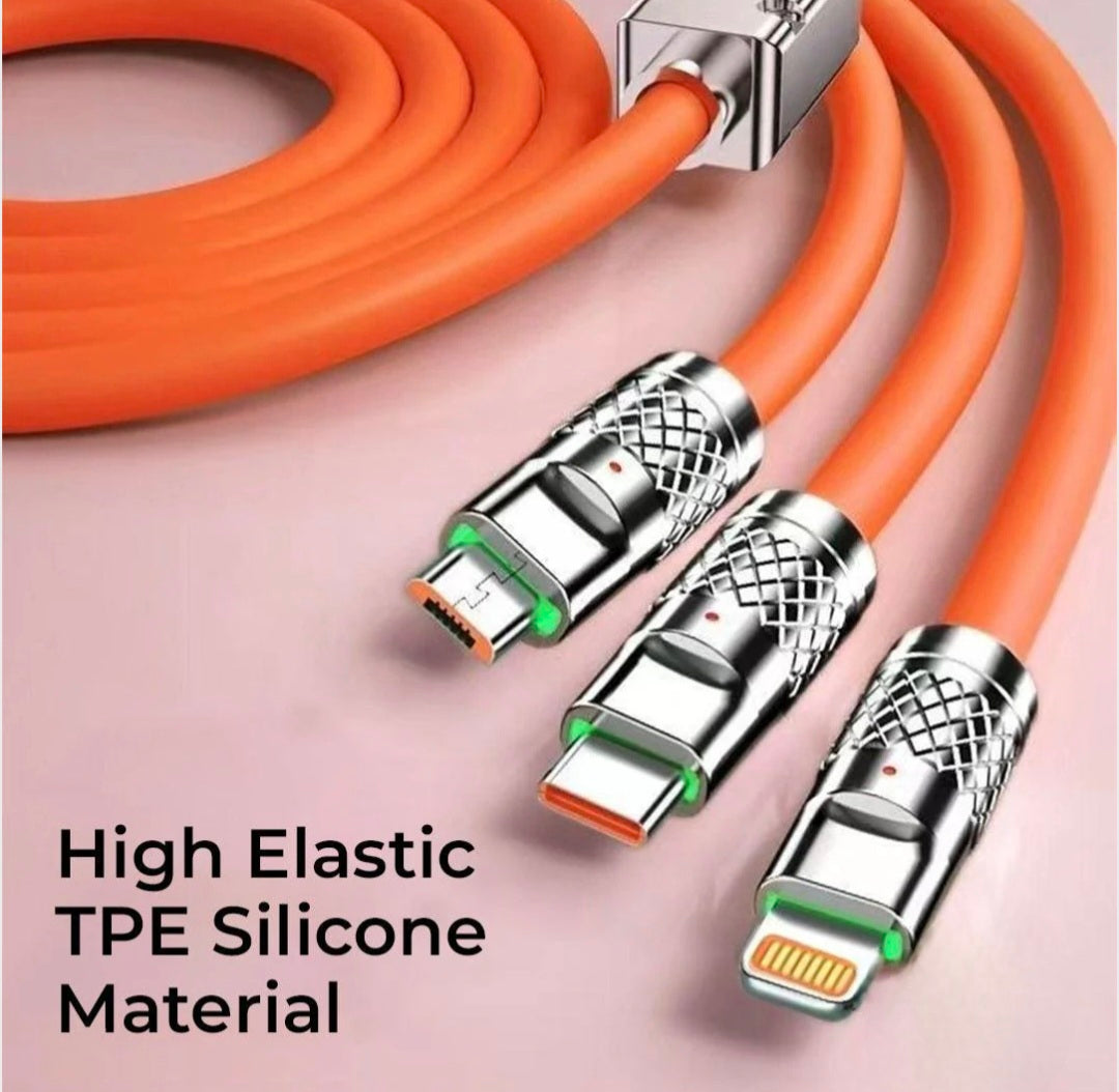 120W 3 in 1 Orange silicone cable