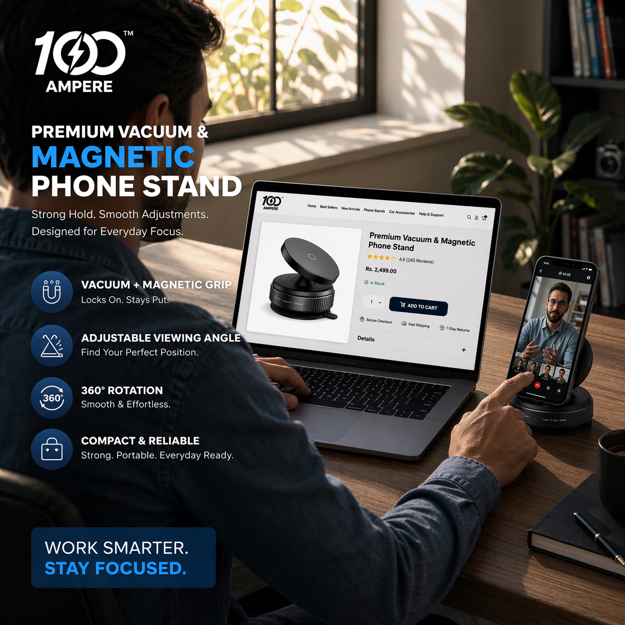 Premium Vacuum & Magnetic Phone Stand