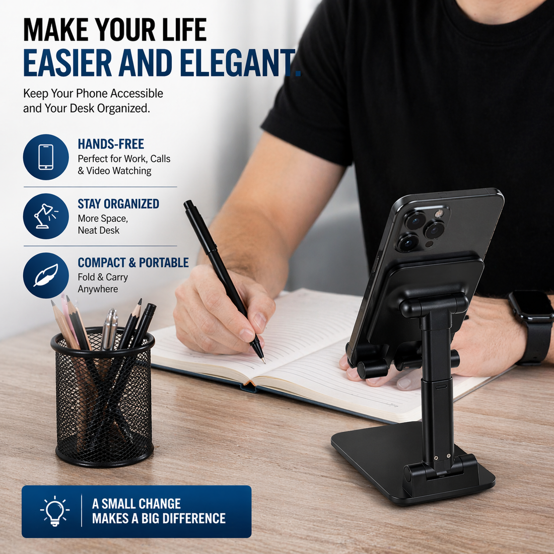 Earbuds 2.0 Black with Anti Slip Mobile Stand