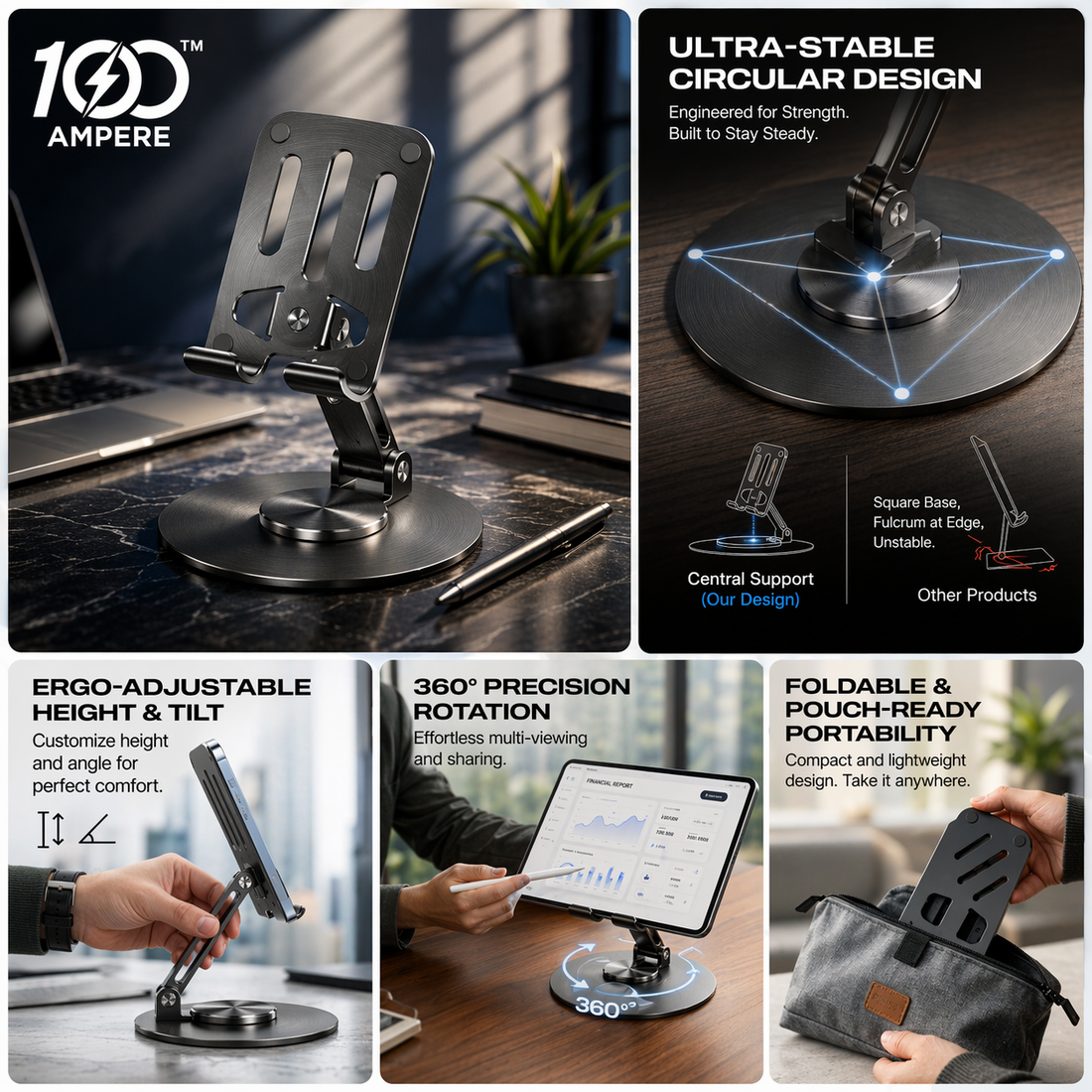 360 Degree Rotating Mobile Metal Stand