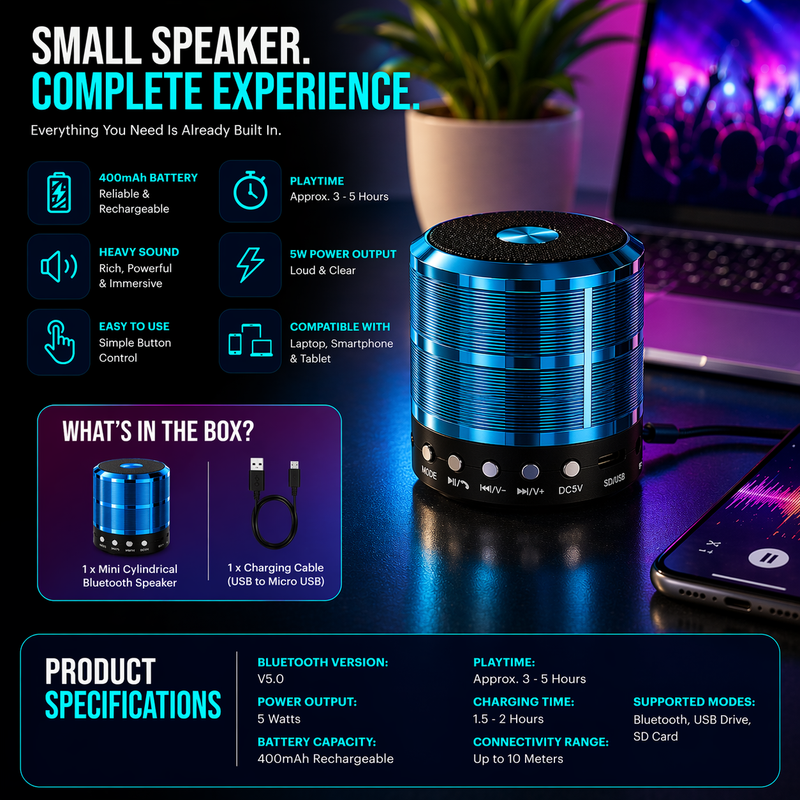 Mini Cylindrical Wireless Bluetooth Speaker