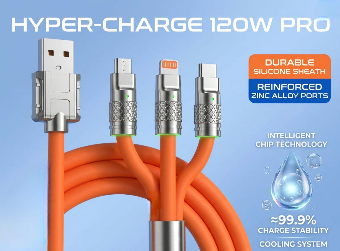 120W 3 in 1 Orange silicone cable