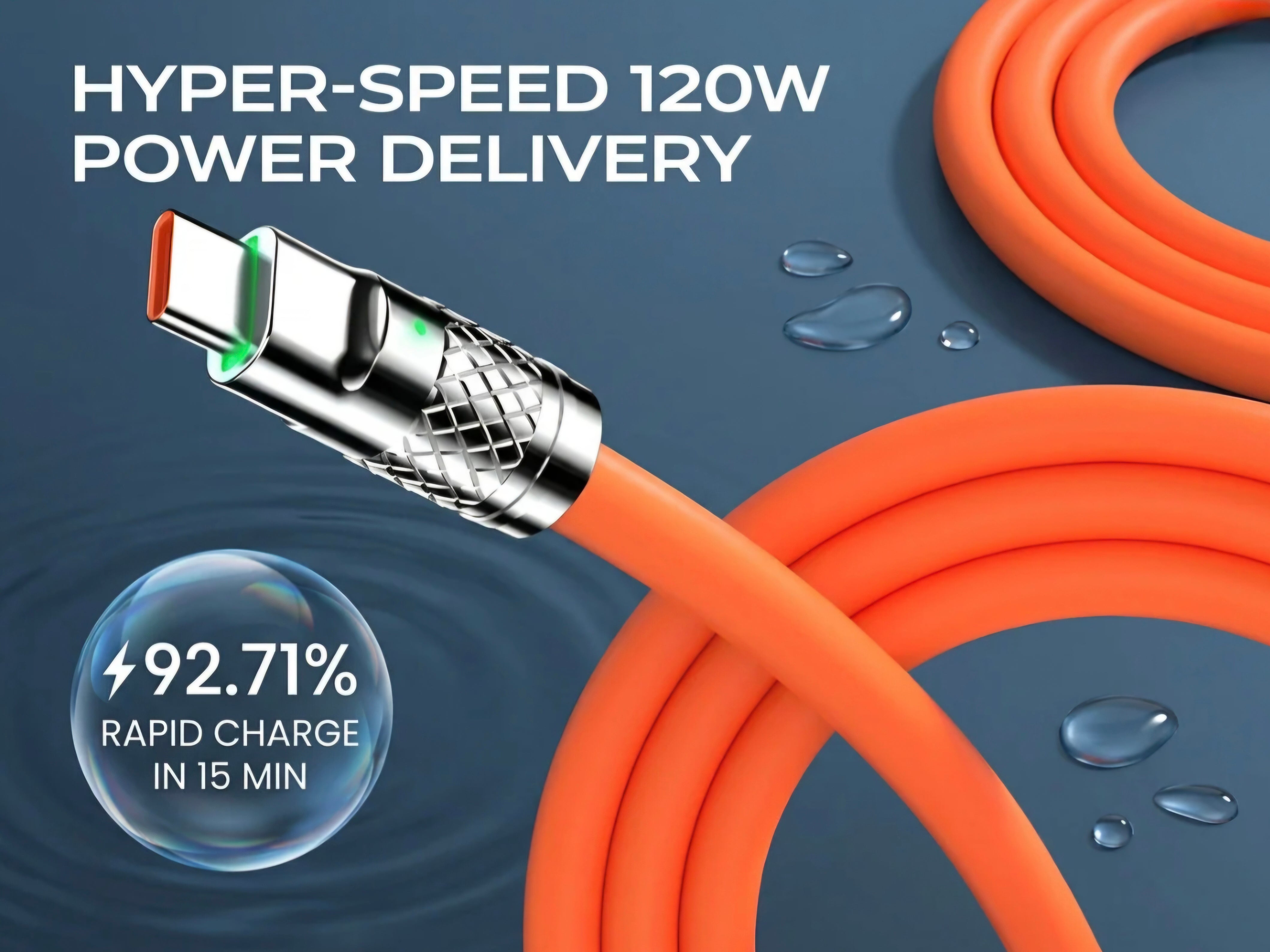 120W 3 in 1 Orange silicone cable