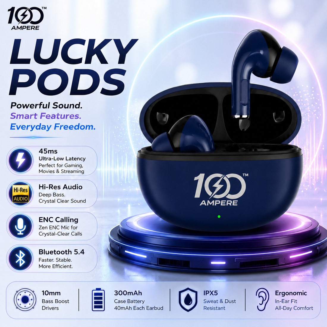 Lucky Pods with 4-in-1 Charging Cable - Navy Blue