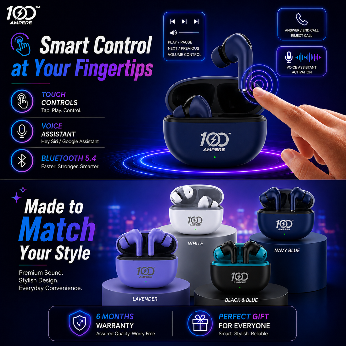 Lucky Pods with 4-in-1 Charging Cable - Navy Blue