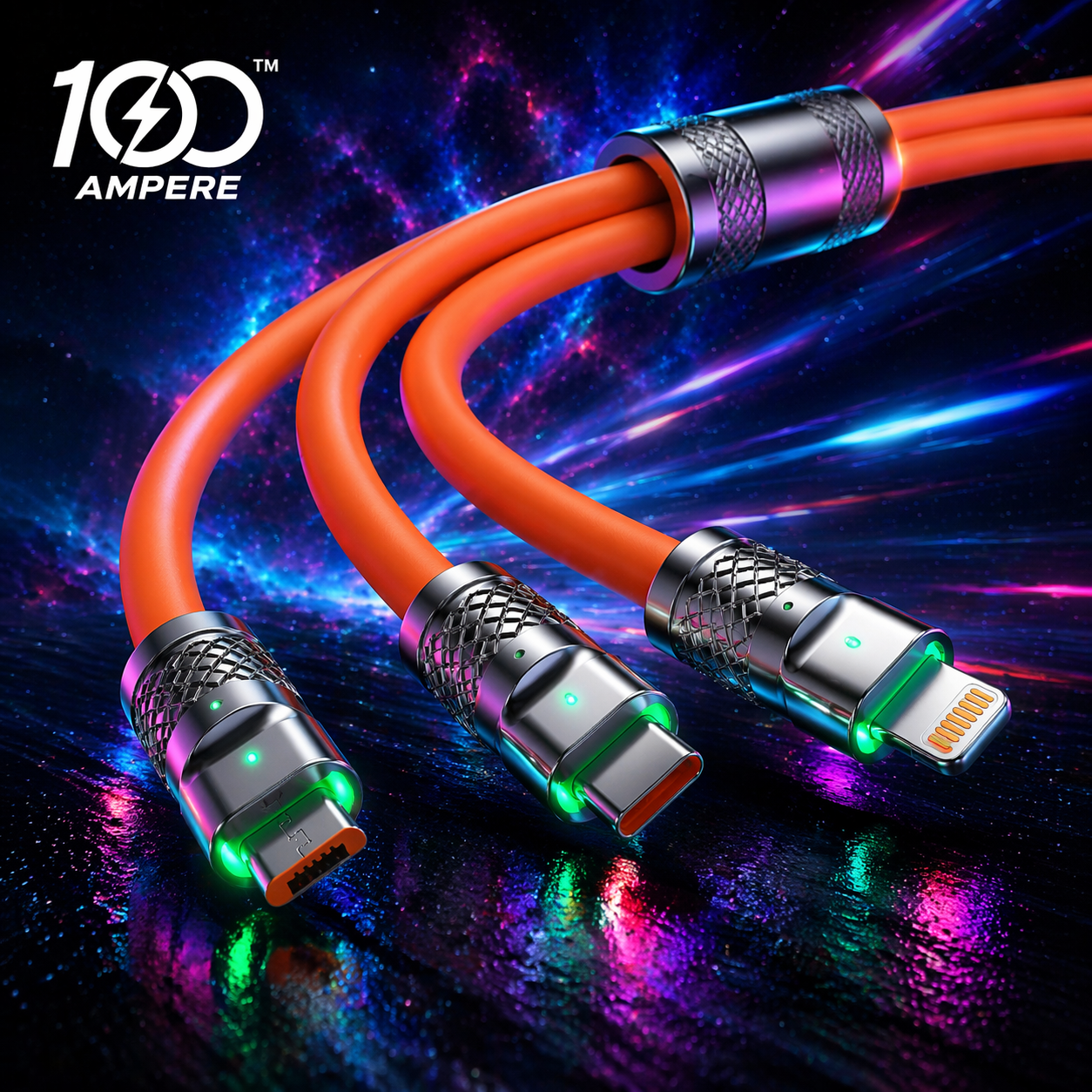 120W 3 in 1 Orange silicone cable