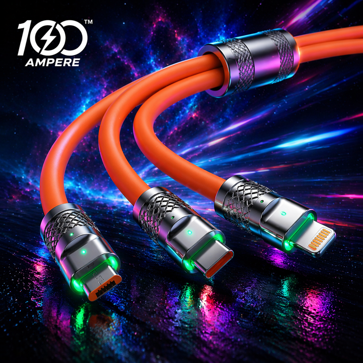120W 3 in 1 Orange silicone cable