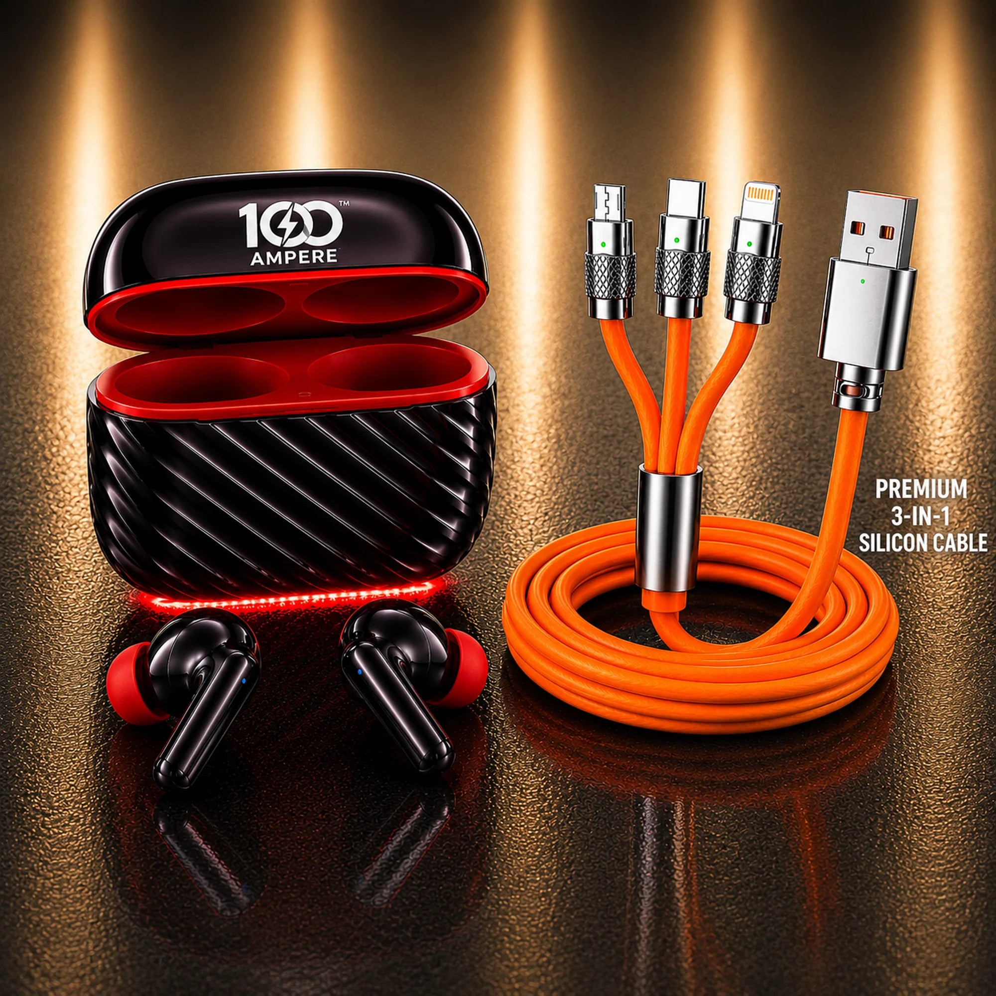 Shine101 Metallic Black with 3-in-1 Silicone Charging Cable