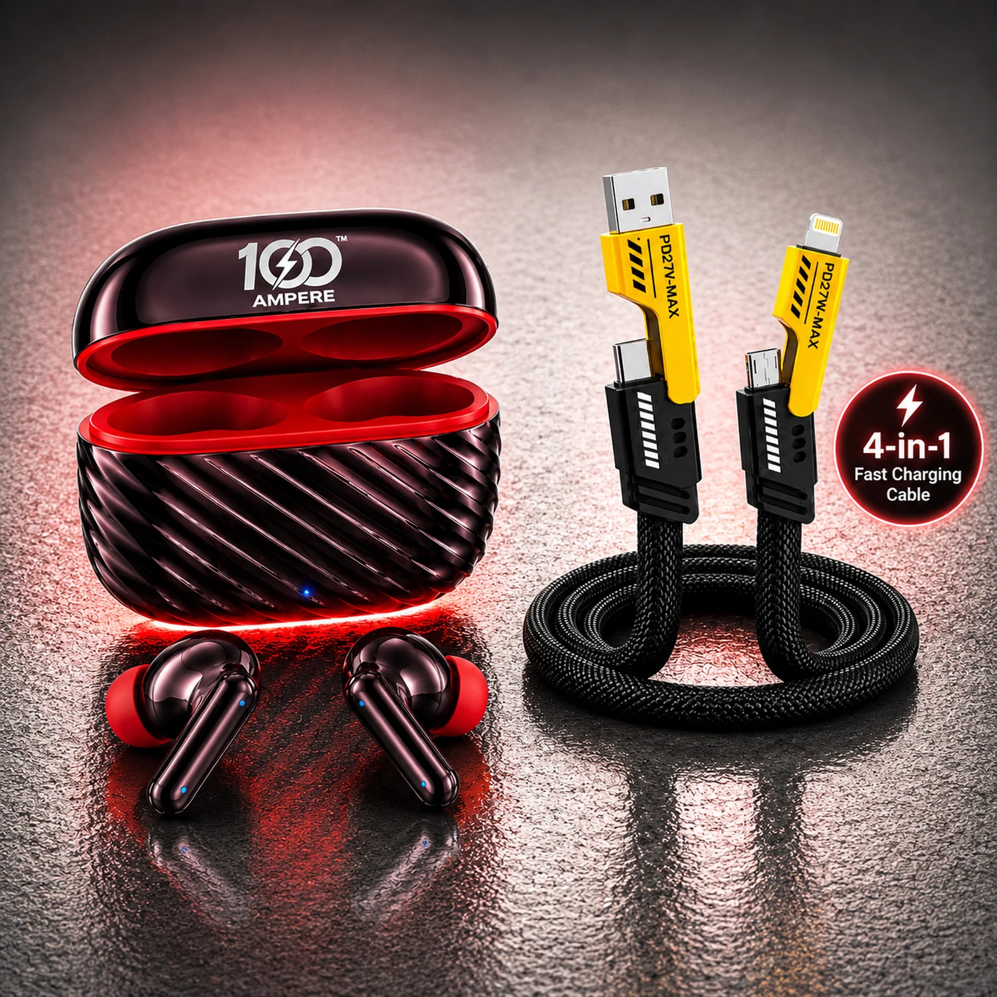 Shine101 Metallic Black with 4-in-1 Charging Cable