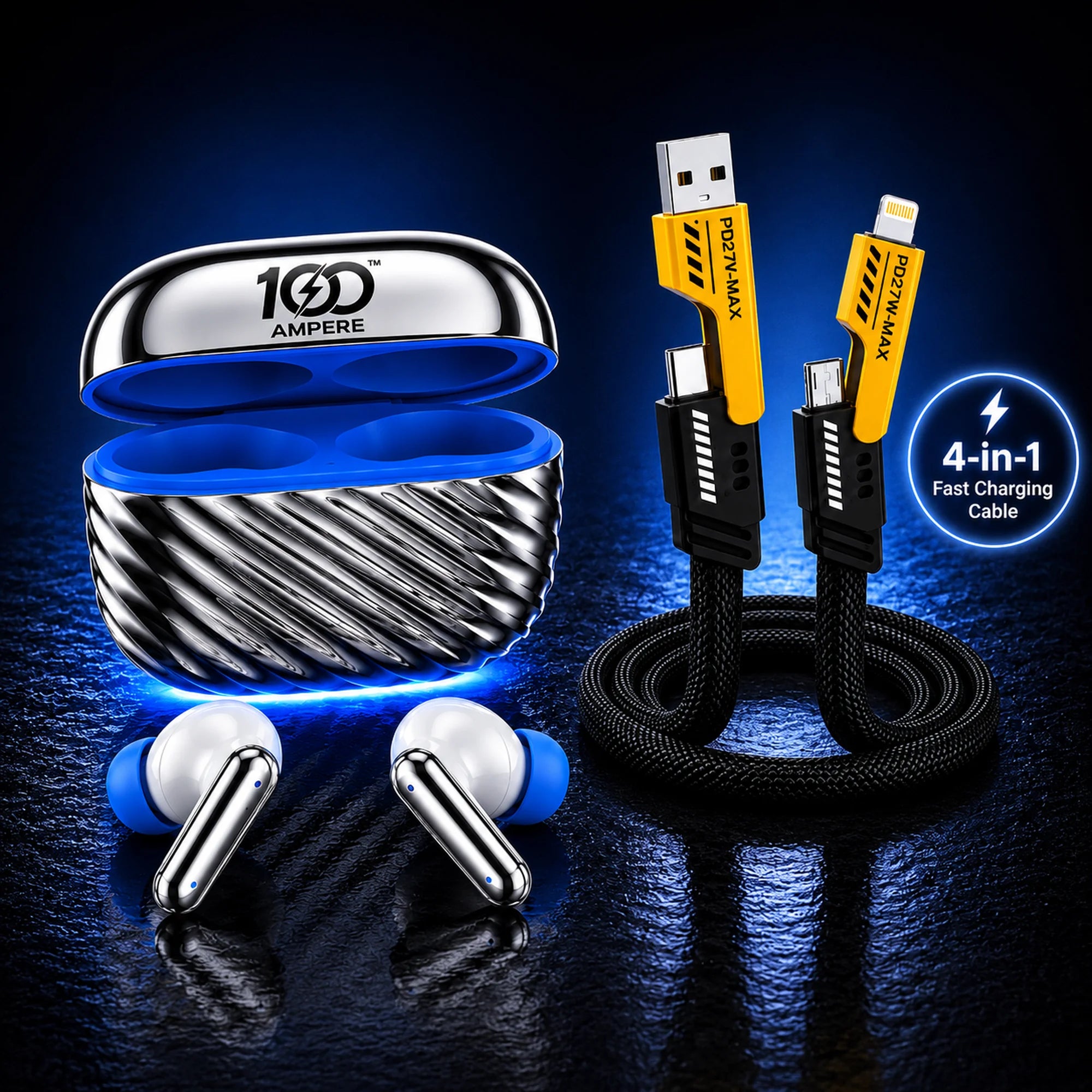 Shine101 Silver Chrome with 4-in-1 Charging Cable