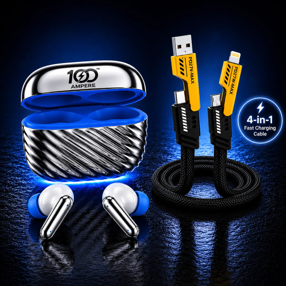Shine101 Silver Chrome with 4-in-1 Charging Cable