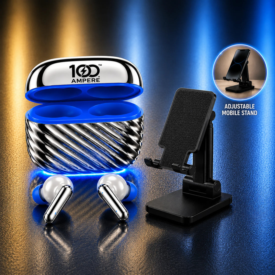Shine101 Silver Chrome with Anti Slip Mobile Stand