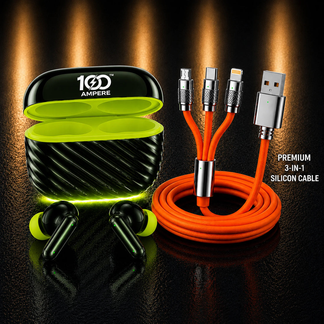 Shine101 Wave Green with 3-in-1 Silicone Charging Cable