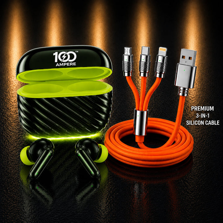 Shine101 Wave Green with 3-in-1 Silicone Charging Cable