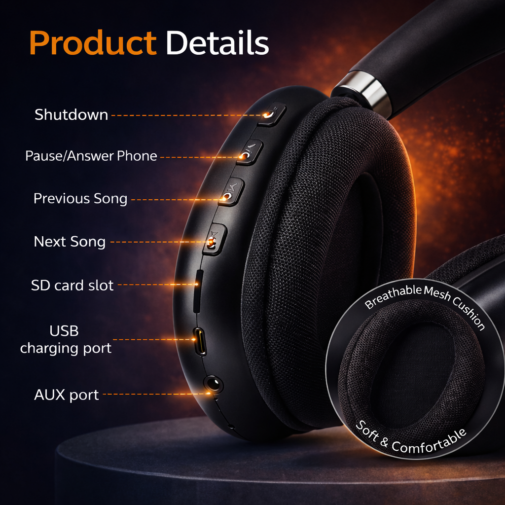 P9 Wireless Headphone & 3-in-1 Cable Combo