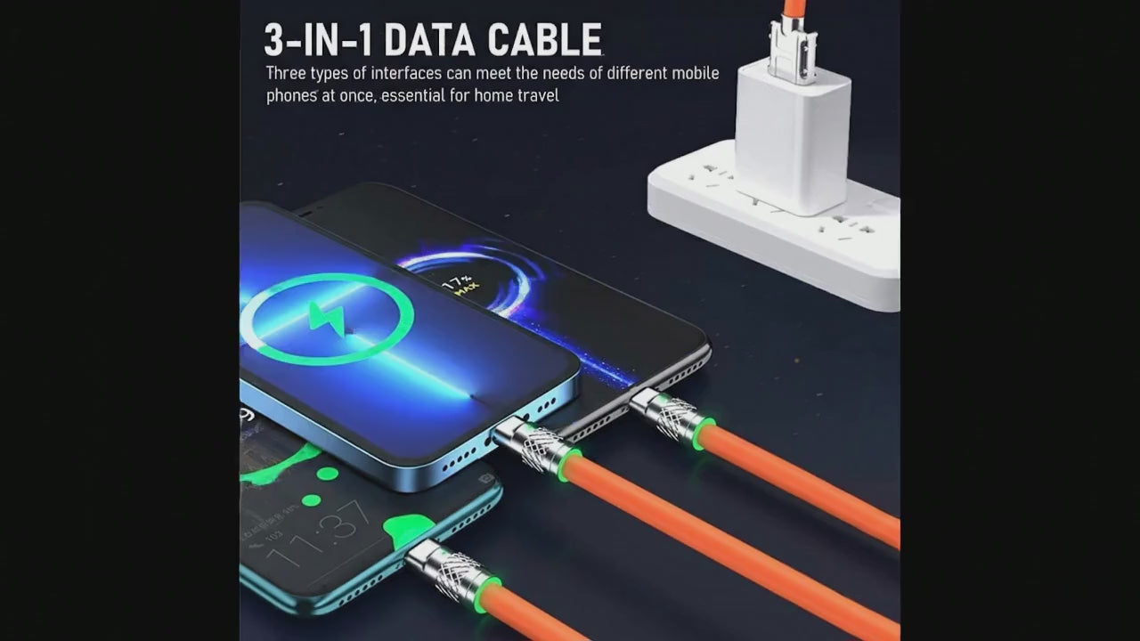 120W 3 in 1 Orange silicone cable